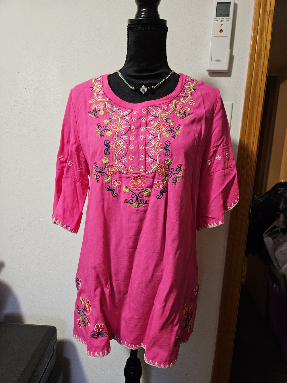 Ash Bright Pink Embroidered Tunic Top